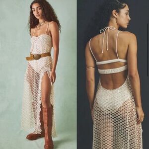 Free People Intimately Smoke & Mirrors Lace Overlay Bodysuit Champagne NEW Small